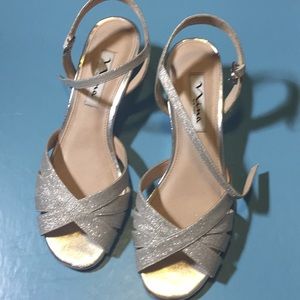 Silver Nina New York strappy wedge heels sandals